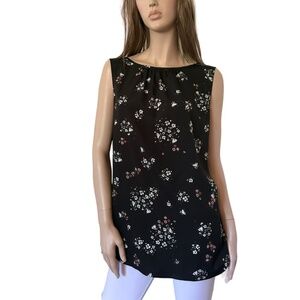 Cabi Floral Tunic Top Tank Blouse Sleeveless Keyhole back tie ruching XL NWOT